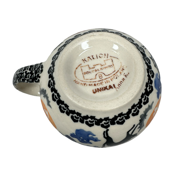 Polish Pottery Halloween Bubble Mugs 3.5" Spooky Ghosts Bats Pumpkins Lot of 4 - Picture 7 of 8